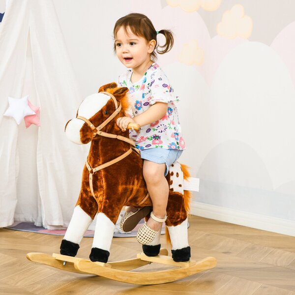 Cavallo a Dondolo per Bambini in Peluche con Suoni Marrone