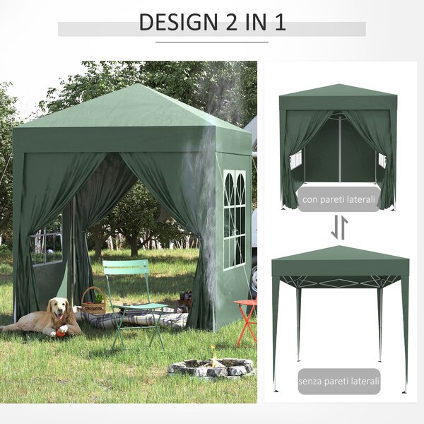 Outsunny Gazebo 2x2m Pieghevole con 4 Pareti Rimovibili e Borsa da Trasporto, in Metallo e Poliestere, Verde | Aosom Italy