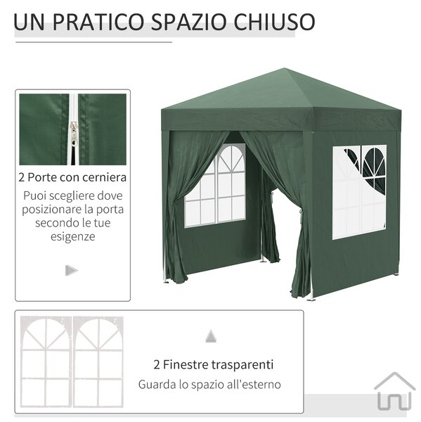 Outsunny Gazebo 2x2m Pieghevole con 4 Pareti Rimovibili e Borsa da Trasporto, in Metallo e Poliestere, Verde | Aosom Italy