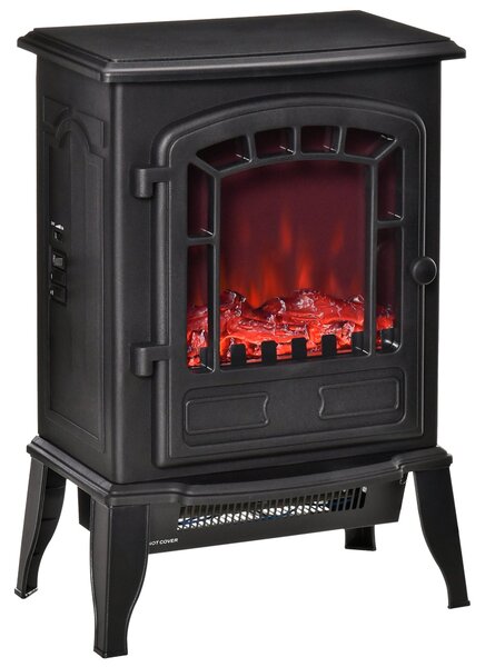 Camino Elettrico da Pavimento 39x24x56,5 cm Effetto Fiamma 2000W Nero