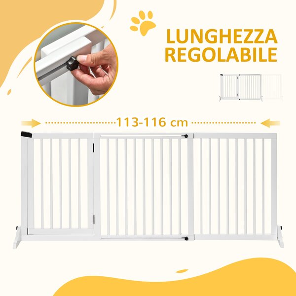 PawHut Cancellino per Cani Taglia Regolabile a 3 Pannelli, in Legno di Pino, 113-166x36x71 cm, Bianco|Aosom