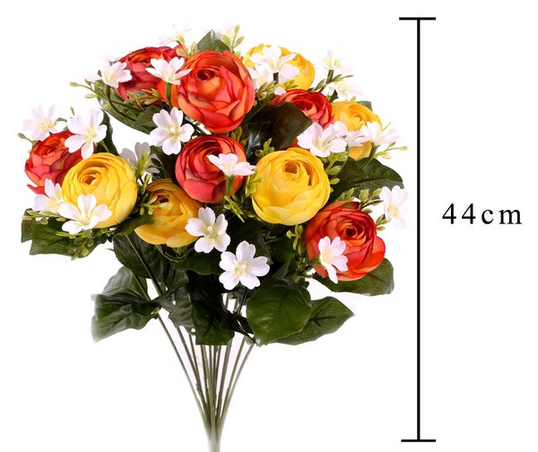 Set 2 Bouquet Artificiale di Ranuncoli Composto da 13 Fiori Altezza 44 cm Arancio