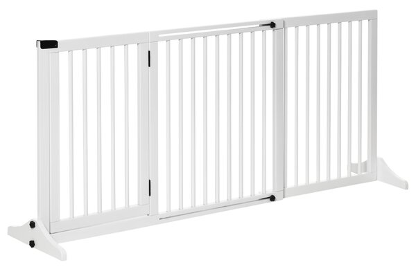 PawHut Cancellino per Cani Taglia Regolabile a 3 Pannelli, in Legno di Pino, 113-166x36x71 cm, Bianco|Aosom