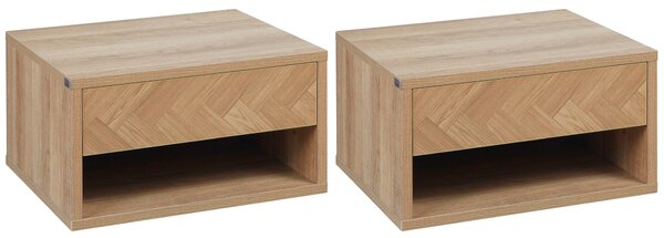 Set 2 Comodini Sospesi 37x32x21 cm in Legno Naturale