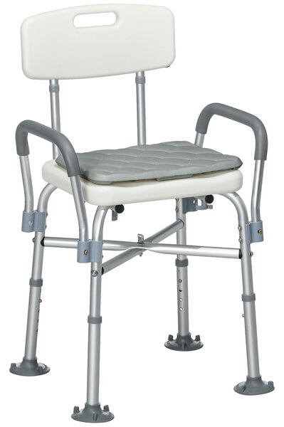 HOMCOM Sedia Doccia ad Altezza Regolabile con Braccioli e Cuscino Rimovibile 53.5x52x80-90 cm, Bianca|Aosom