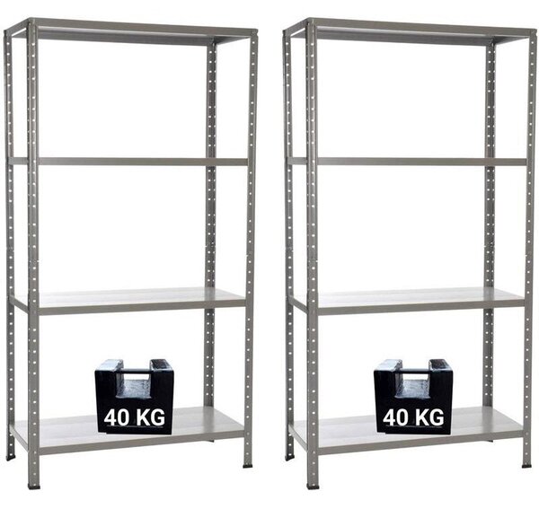 Set 2 Scaffali in Metallo 4 Ripiani 60x30x140 cm Grigio