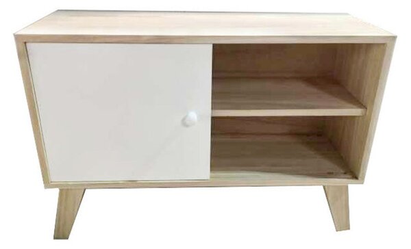 Mobiletto a 2 Vani Antine Scorrevoli in Legno Paulownia Naturale e Bianco Fadi