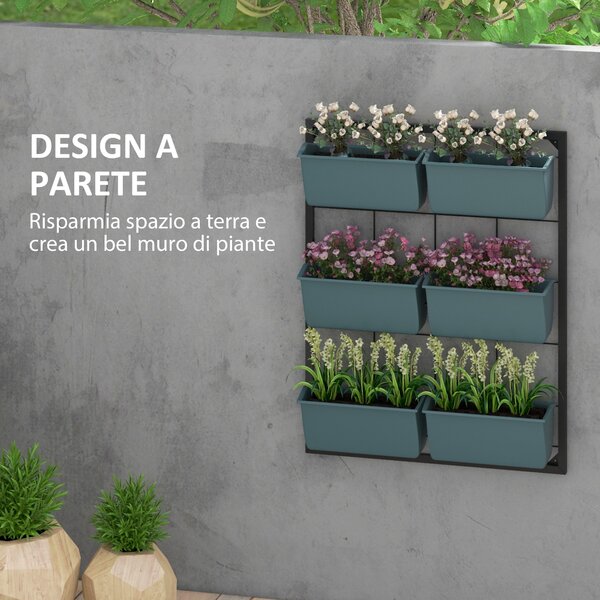 Outsunny Set di 6 Vasi Giardino su 3 Livelli, Orto Verticale in Acciaio e Plastica, 52x14x66cm, Verde Scuro|Aosom