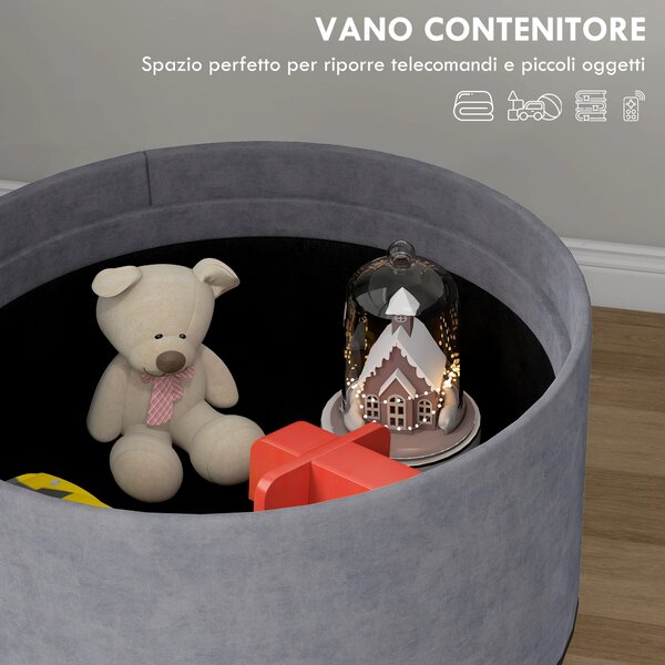 HOMCOM Pouf Contenitore Vellutato da 120 kg max con Vassoio a Ribalta, in MDF e Rovere, 56x56x42 cm, Grigio|Aosom