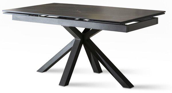 Tavolo Allungabile 160/240x90x76 cm in Metallo con Top Ceramica su Vetro Marmo Nero