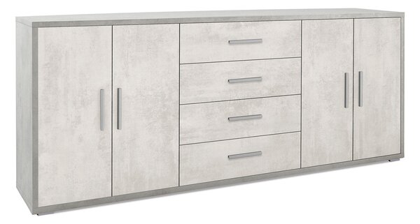 Mobile Basso 4 Ante 4 Cassetti 203x84x41 cm Cemento/Ossido Bianco