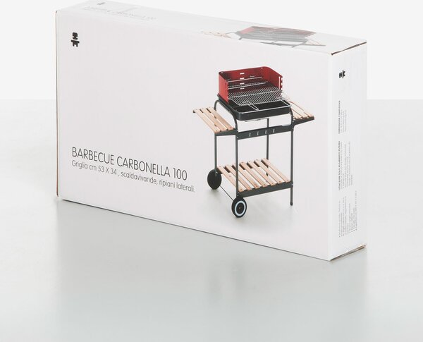 Barbecue a Carbonella 102x38x88,5 cm Struttura in Acciaio e Ripiani in Legno Nero e Rosso