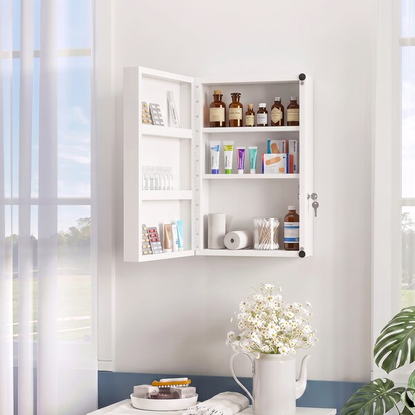 Armadietto Porta Medicinali da Parete 40x18x60 cm con 2 Chiavi e 6 Scomparti in Acciaio Laminato Bianco