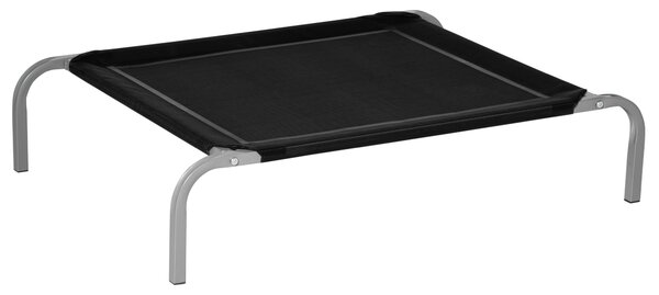 PawHut Lettino per Cani Rialzato con Seduta Traspirante, in Metallo e Tessuto, 90x65x20 cm, Nero e Argento|Aosom