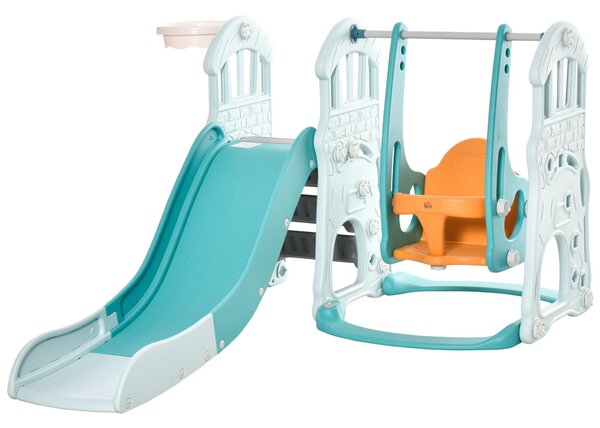Scivolo per Bambini 149x186x98 cm con Altalena e Canestro Blu