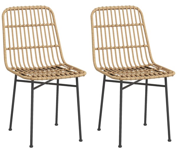 HOMCOM Set 2 Sedie per Cucina e Soggiorno Stile Boho in Rattan PE e Acciaio, 45x57x83 cm, Giallo | Aosom Italy