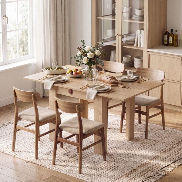 Tavolo da Pranzo Pieghevole per 4 Persone 140x70x77 cm in Truciolato Rovere