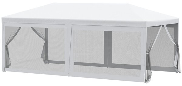 Gazebo da Giardino Pieghevole con Zanzariera 595x295x255 cm in Metallo e Tessuto Bianco
