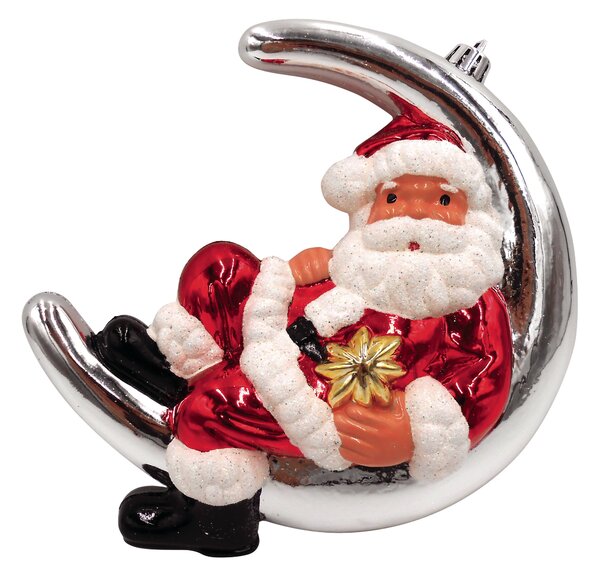 Decorazione per albero di natale a forma di babbo natale in pvc H 18 cm, ,  colore grigio / argento, rosso