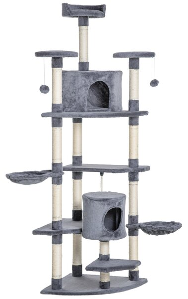 Albero Tiragraffi per Gatti 60x60x200 cm con Casette e Amache Grigio Chiaro