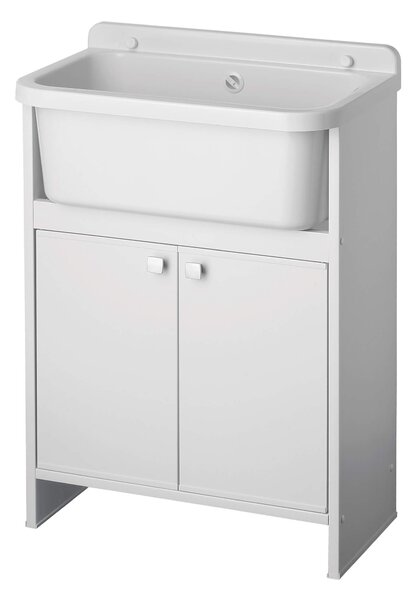 Mobile Lavanderia in PVC 54x26x80 cm 2 Ante per Interno ed Esterno Forlani Clear Bianco