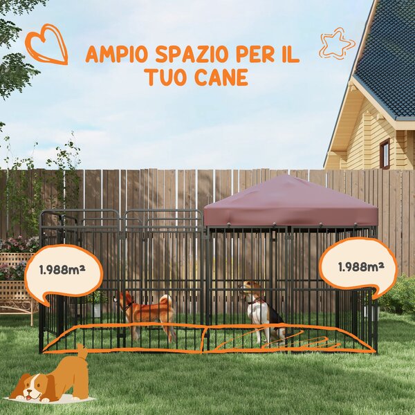 PawHut Recinto per Cani da Esterno in Metallo con Tetto, 282x141x159cm, Marrone|Aosom
