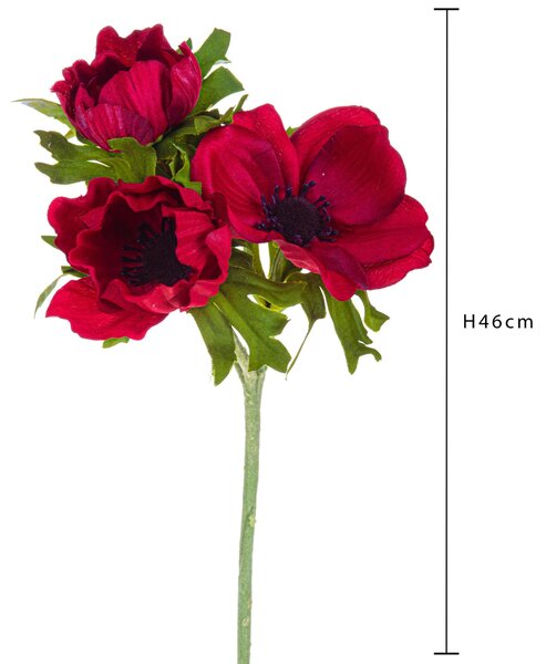 Set 8 Fiori Artificiali di Anemone Composta da 3 Fiori Altezza 46 cm Rosso