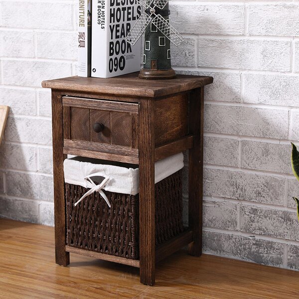 Comodino 2 Cassetti in Legno Massello 28x30x45 cm Fumer Elliot Noce