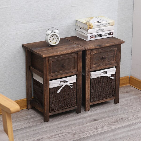 Comodino 2 Cassetti in Legno Massello 28x30x45 cm Fumer Elliot Noce