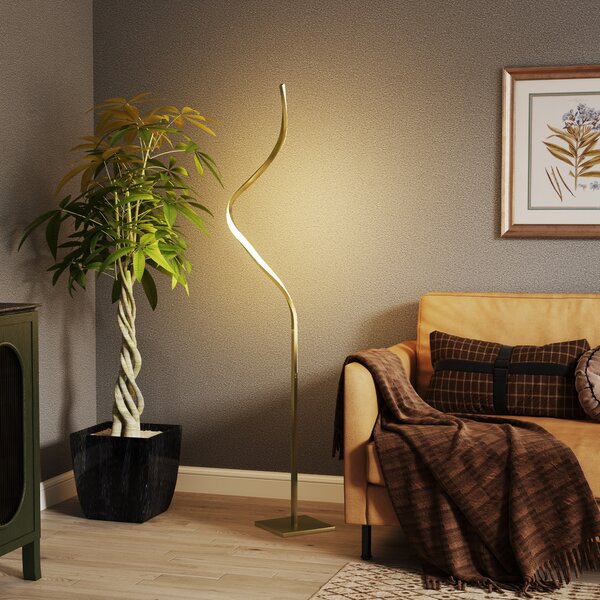 HOMCOM Lampada da Terra LED a Spirale con 3 Luminosità Regolabili e Interruttore a Pedale, Oro