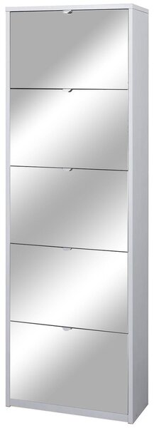 Scarpiera 5 Ante con Specchio 63x190x29 cm Bianco Fiammato