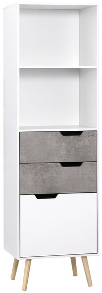 Mobile 3 Cassetti e 2 Ripiani 50x39x169,5 cm in Truciolato e Legno di Pino Grigio Bianco