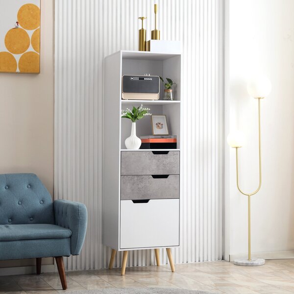 Mobile 3 Cassetti e 2 Ripiani 50x39x169,5 cm in Truciolato e Legno di Pino Grigio Bianco