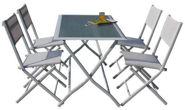 Set Tavolo e 4 Sedie Pieghevoli da Giardino in Acciaio Bauer Astro Bianco