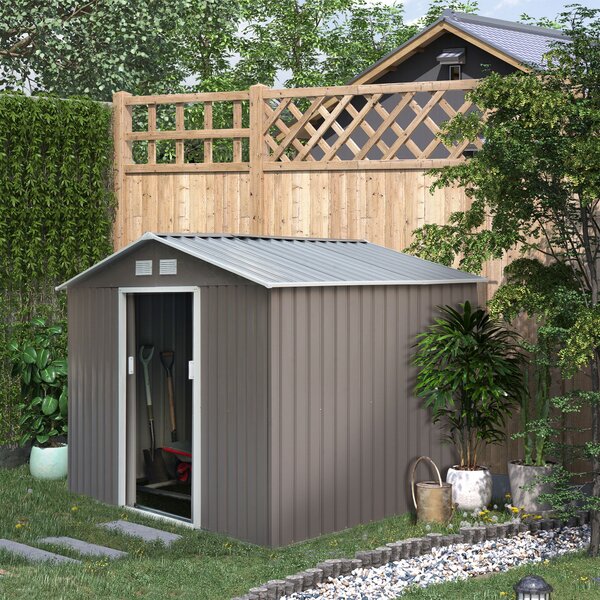 Casetta Box da Giardino in Lamiera Grigia 277x191x192 cm