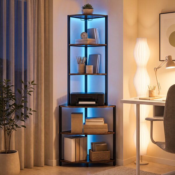 Costway Scaffale angolare a 6 ripiani 165 cm illuminazione a led regolabile, Mobile multiuso per cucina soggiorno e camera da letto