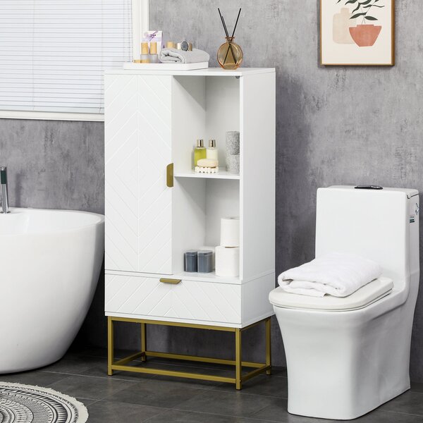 Mobiletto Bagno 60x30x120 cm in MDF e Acciaio Bianco
