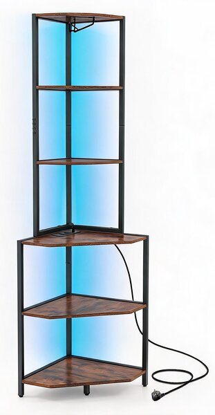 Costway Scaffale angolare a 6 ripiani 165 cm illuminazione a led regolabile, Mobile multiuso per cucina soggiorno e camera da letto