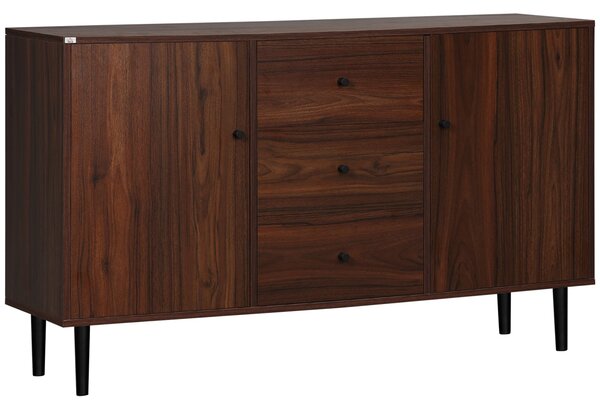 Credenza Moderna per Soggiorno 127x40x76 cm 2 Armadietti e 3 Cassetti in Truciolato e Legno Marrone