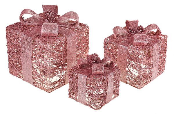 Pacchi Dono 3 Pezzi con 65 Led H25 cm in Rattan Rose
