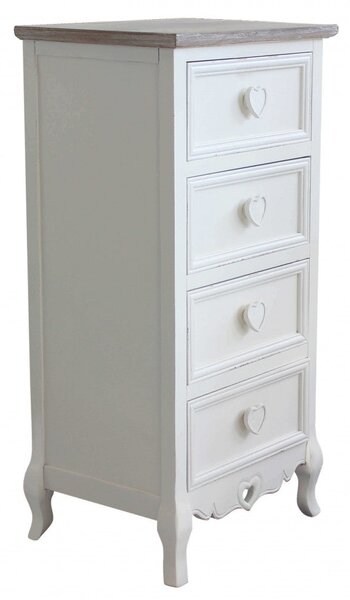 Cassettiera Cuore 4 Cassetti 44x34x90 h cm in Legno di paulownia Bianco