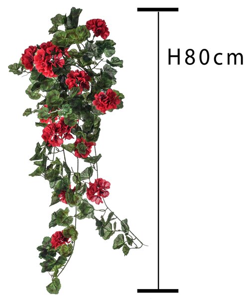 Set 2 Cespuglio di Geranio Artificiale Pendente Altezza 80 cm Rosso