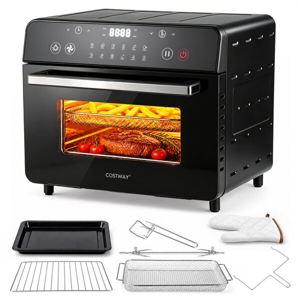 Costway Forno elettrico 1800 w 22 l con 12 programmi preimpostati con schermo touch led, Friggitrice ad aria con vassoio raccoglibriciole e 7 accessori