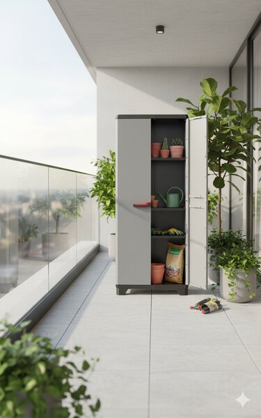 Armadio da Esterno 3 Ripiani 68x39x173H cm in Plastica Keter Stilo Alto Grigio
