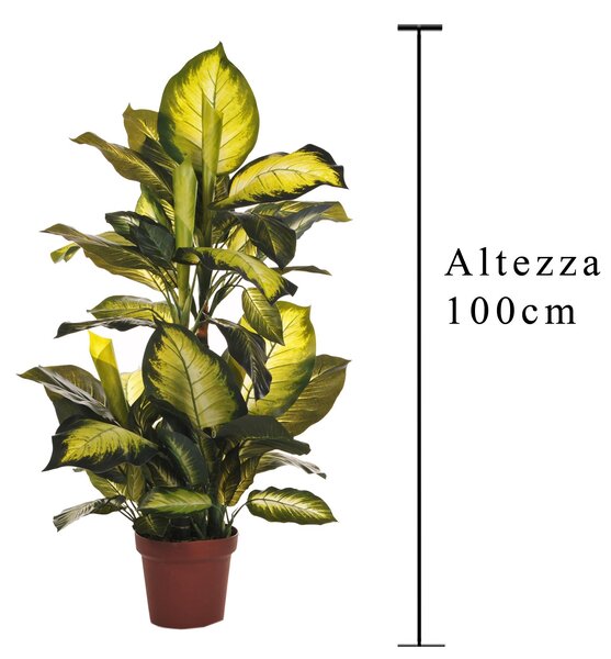Camilla Artificiale con Vaso, 72 Foglie Altezza 100 cm Verde