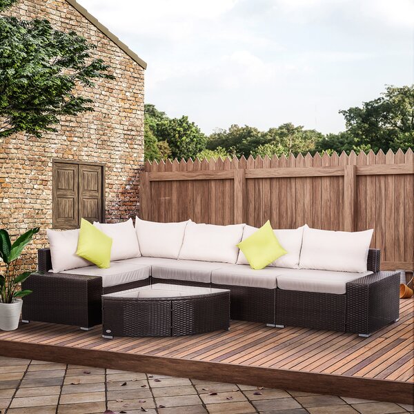 Set da Giardino Divano Angolare e Tavolino in Rattan Marrone