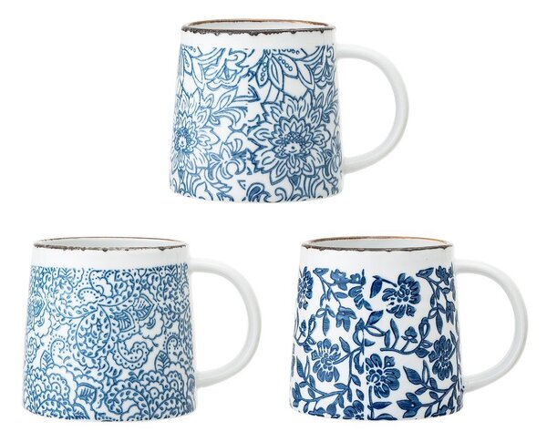 Tazze in set bianche/blu in gres 3 pz Molly – Bloomingville