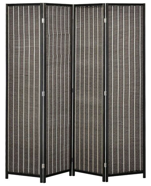 Paravento Separè Divisorio 4 Pannelli 180x1,9x180 cm in Bambù e Legno Marrone e Nero