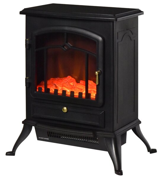 Camino Elettrico da Terra 42x28x55 cm 950/1850W Effetto Fiamma Nero