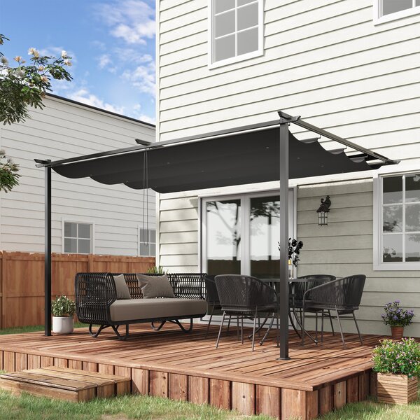 Pergola da Giardino 390x290x220 cm in Acciaio e Poliestere Grigio scuro